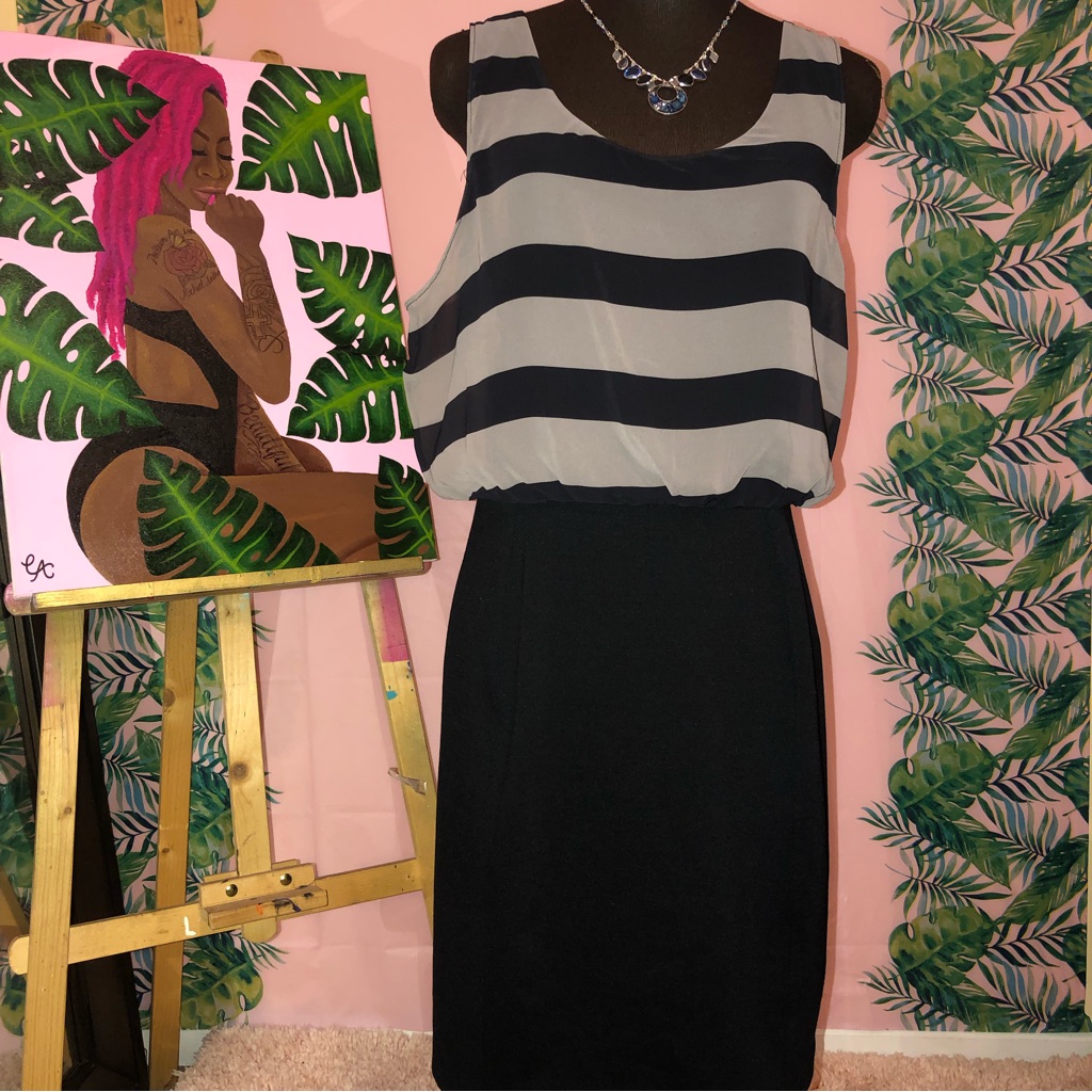 Banana Republic Black & Gray Striped Top Dress